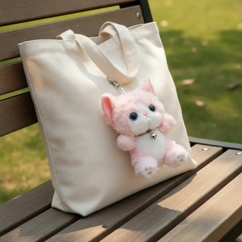 Bell Cat Plush Keychain Kawaii Curly Hair Kitten Stuffed Doll Bag Hanging Pendant Realistic Cat Plush Toys Holiday Gifts