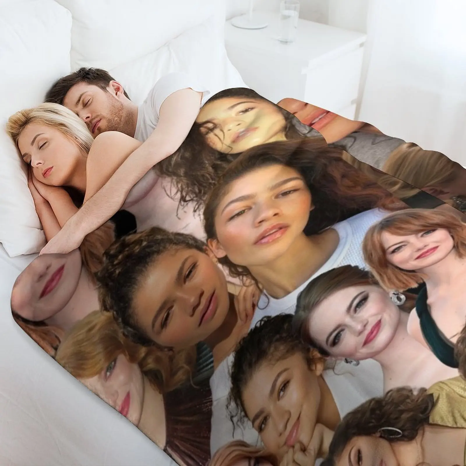 إيما ستون آند زندايا كولاج رمي بطانية السرير بياضات السرير العصرية فروي محشوة البطانيات