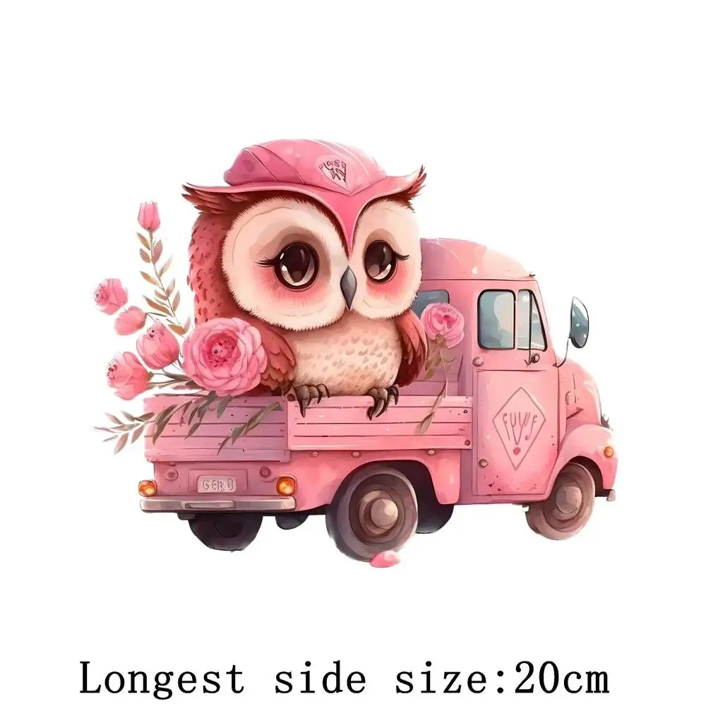 20cm Animal Owl Bear Iron-On Transfers Sticker For T-Shirts DIY Flower Cat Dolphin Leopard Heat Transfer for Clothes Stickers