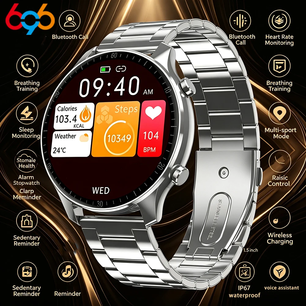 

Outdoor Sports Smart Watch Men 1.5 Inch HD Screen Heart Rate BT Call Waterproof Business Smartwatch Sports Sleep Health Monitor
