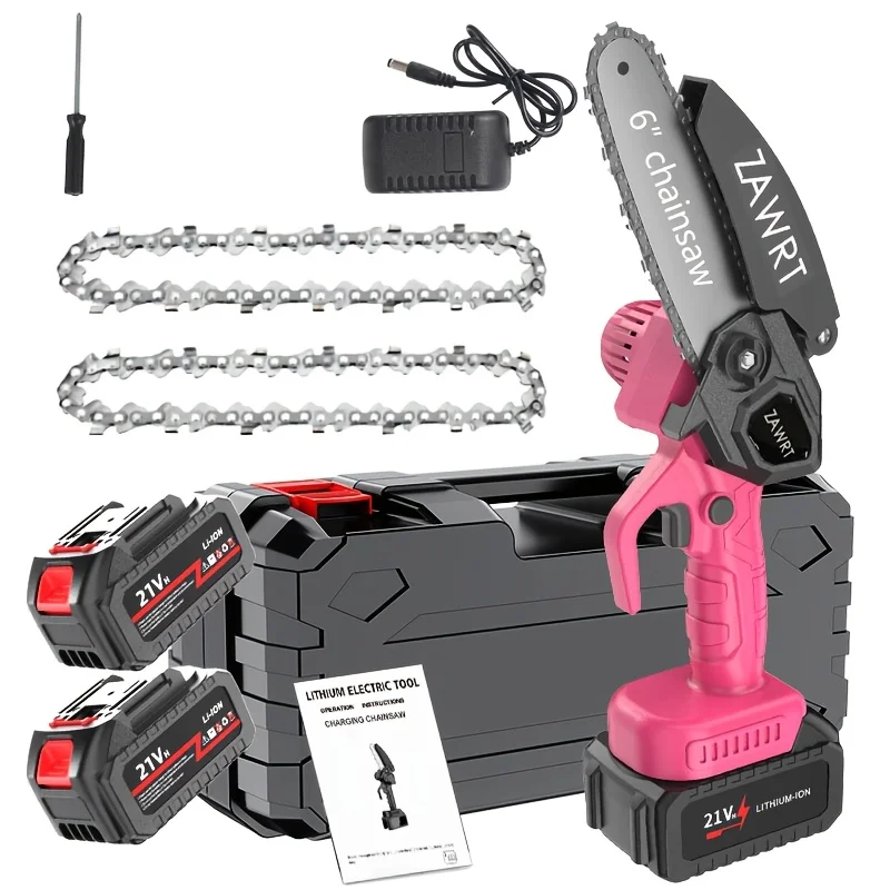6-inch Mini Chainsaw, Equipped With An Adjustable Chain, Safety Lock, Splash Guard, And Optional Rechargeable Battery, Chain, And Storage Box, Suitable For Quick Trimming Of Branches In Home And Garden Settings, Serving As A Gift For Men And For The Remov