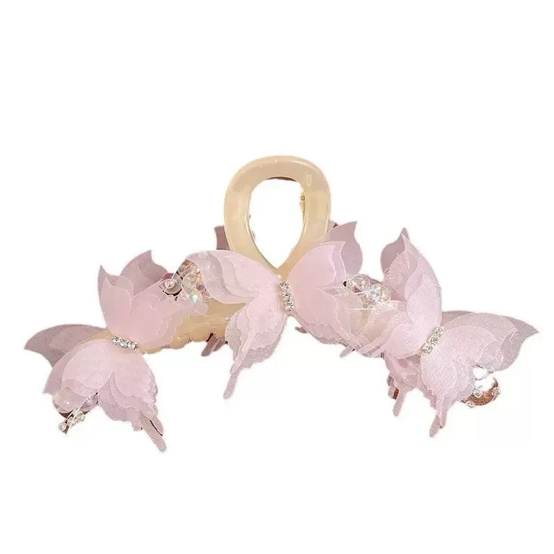 مشبك مخلب الفراشة الشفافة باللون الأزرق الفاتح/الوردي |   لؤلؤة حجر الراين Fairycore الشعر المنتزع |   إكسسوار شعر رومانسي أنيق