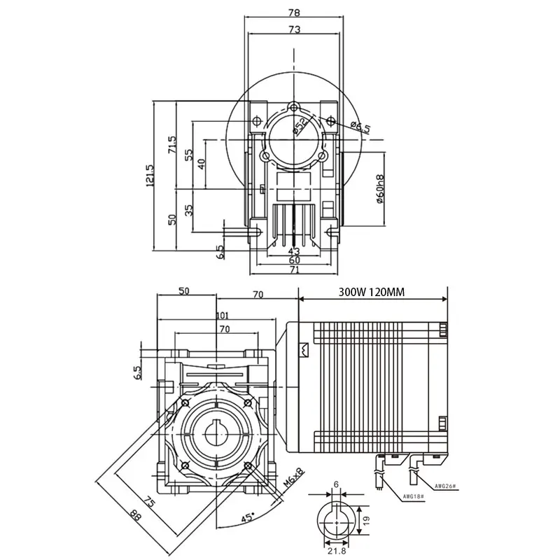 7.5:1-40:1 Worm Reducer NMRV040 19mm Output Shaft RV40 Gearbox Speed Controller With Brushless DC Motor Kit Increase Torque 300W
