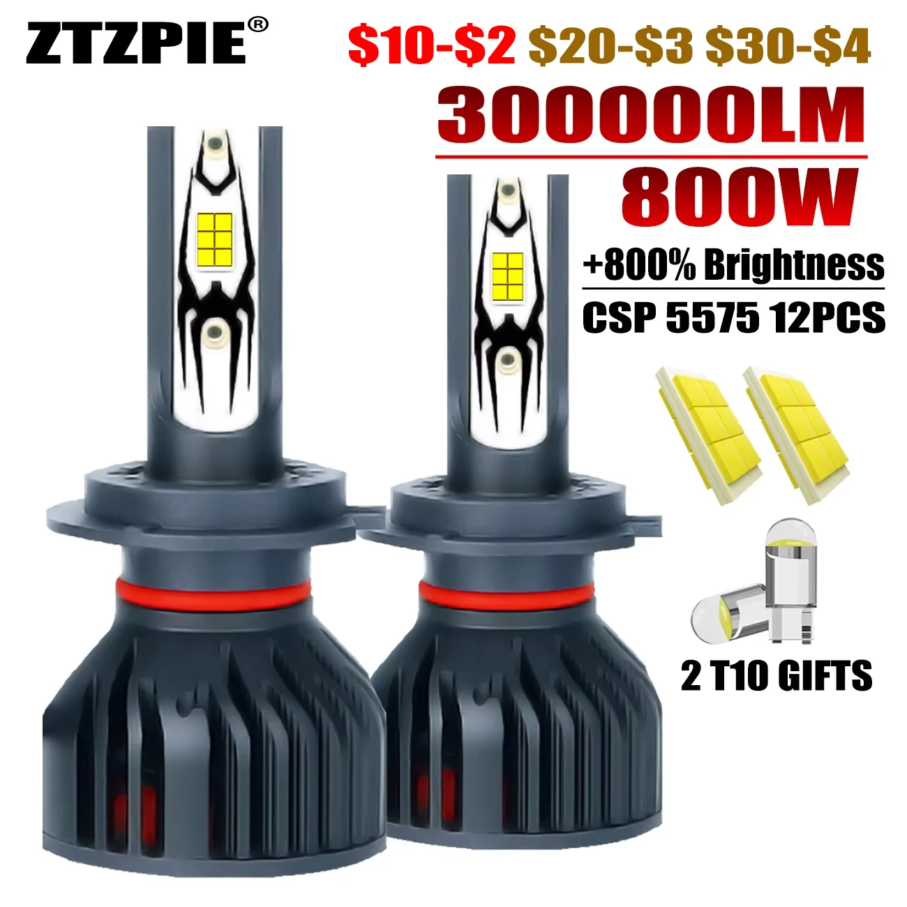 ZTZPIE Auto HB3 HB4 9005 9006 H1 TOP H7 Best LED H4 H11 Bulb Canbus Led Lamp CSP 5575 6000K Car Headlight Light 800W 12V Light