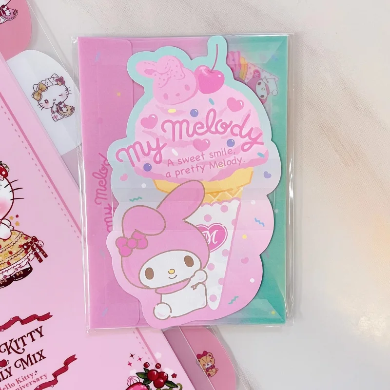 5 satz/los Sanrio Kuromi Pochacco Umschlag Set Kawaii Kitty Festival Nachricht Grußkarte Memo Pad Schulbedarf Kinder Geschenk