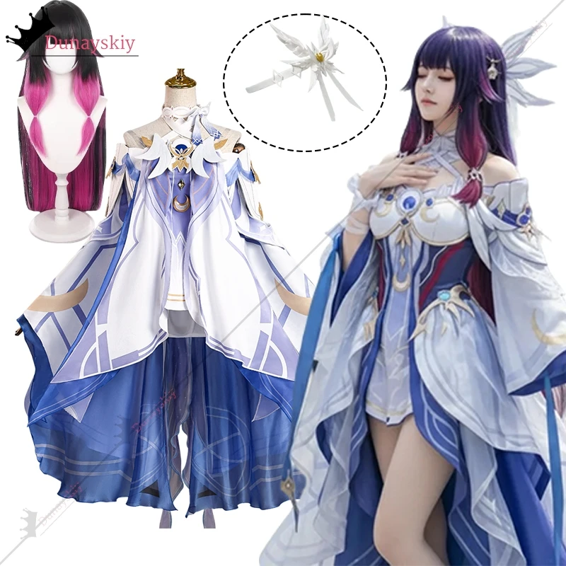 

Genshin Impact Columbina Cosplay Costume Halloween Christmas costume woman Headwear Eleven Fatui Harbingers Disguise Suit