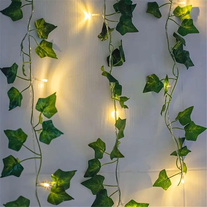 2 m grünes Blatt, künstliche Efeu-Rebe, LED-Licht für Zuhause, Raumdekoration, Hochzeit, Party, Dekoration, Weihnachten, Wandpflanze, Kranz, gefälschte Pflanze – Detail 5