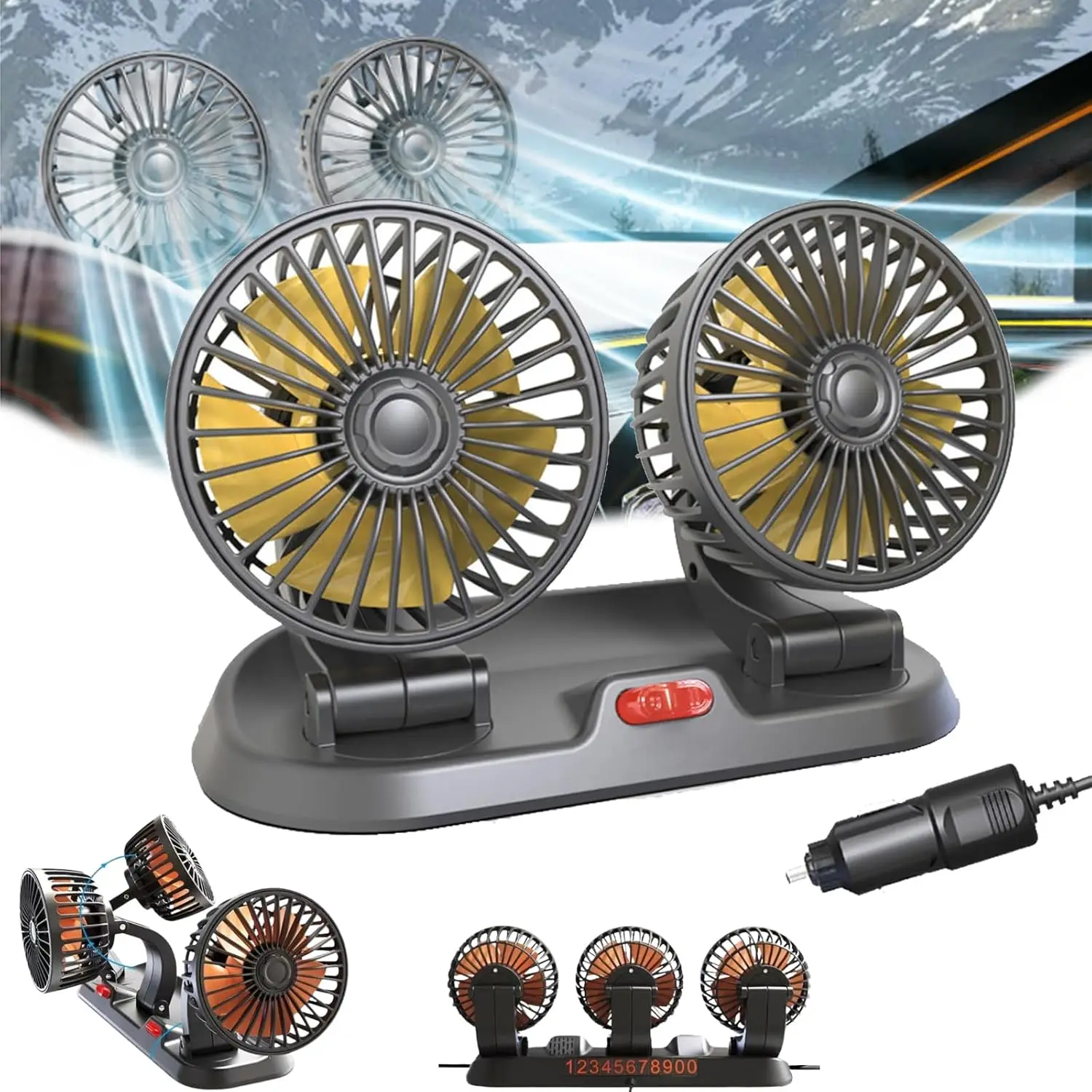 

Universal Heavy Duty Vehicle Electric Fan 360 Degree Adjustable 1-3 Heads 2 Speed Silent USB/12V/24V For Truck RV SUV Dash Mount