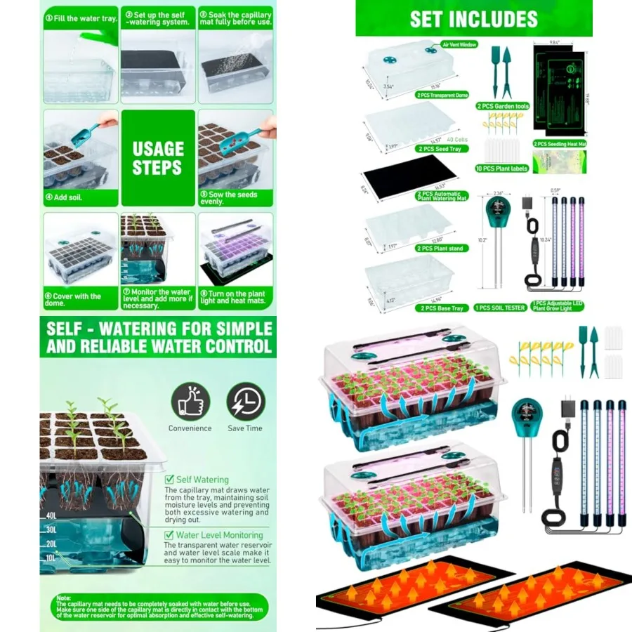 

Self-Watering Seed Starter Tray with Grow Light and Heat Mat, 80-Cell Plant Starter Trays Seed Starter Kit, Seed Starter Tray f