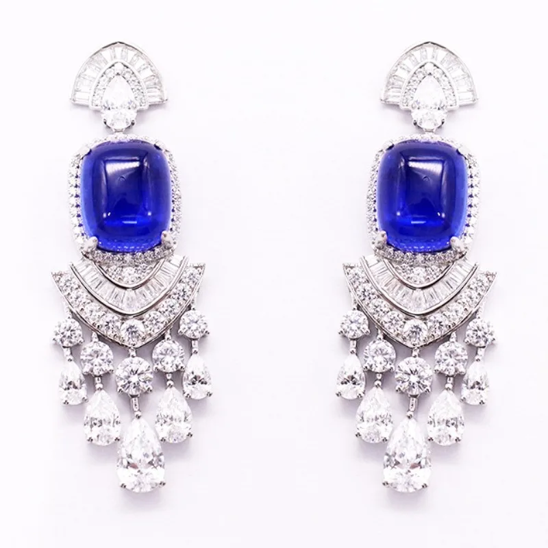

ZOCA 925 Sterling Silver New Drop Earrings for Women Luxury Royal Blue Cultivated Blue Gemstone Earrings