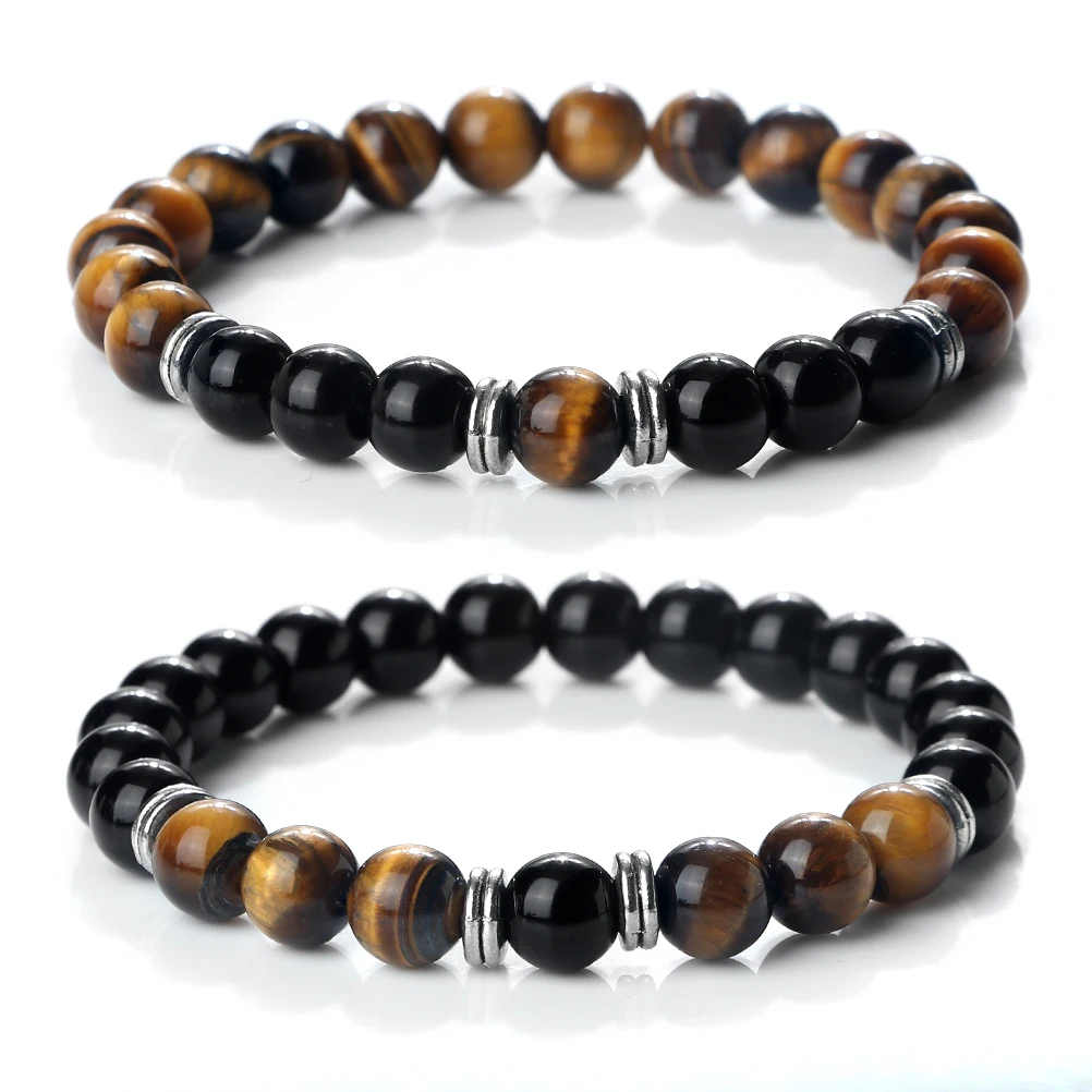 Pulseras con cuentas de ojo de tigre de obsidiana negra Natural para hombre, pulsera de cuentas redondas de piedra Natural para decoración diaria, joyería de alma para mujer