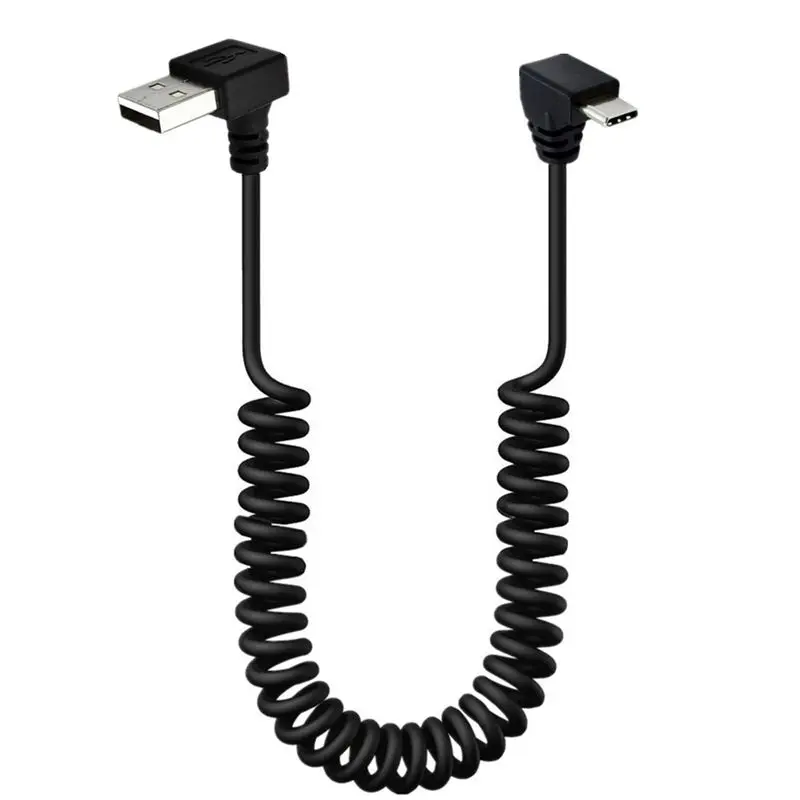 Elbow USB 3.1 C-Type Male Corner To 2.0 AM Corner Mobile Data Charging Cable, Car Telescopic Spring Data Cable 1.5M 5FT