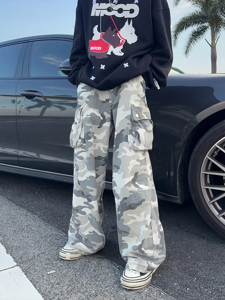 

26KID винтажные камуфляжные рабочие брюки свободного покроя мужские и женские повседневные брюки прямые брюки осенняя одежда удобный хлопок