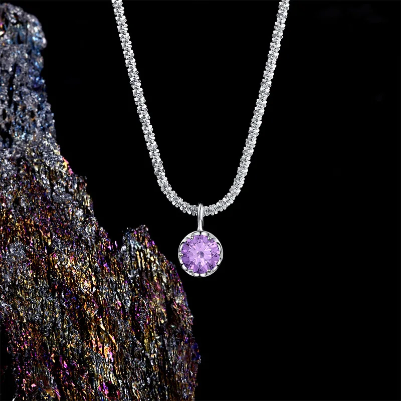 

S925 Sterling Silver Purple Moissanite Necklace 0.5ct D-Color High-End Feeling Women's Jewelry Christmas Gift