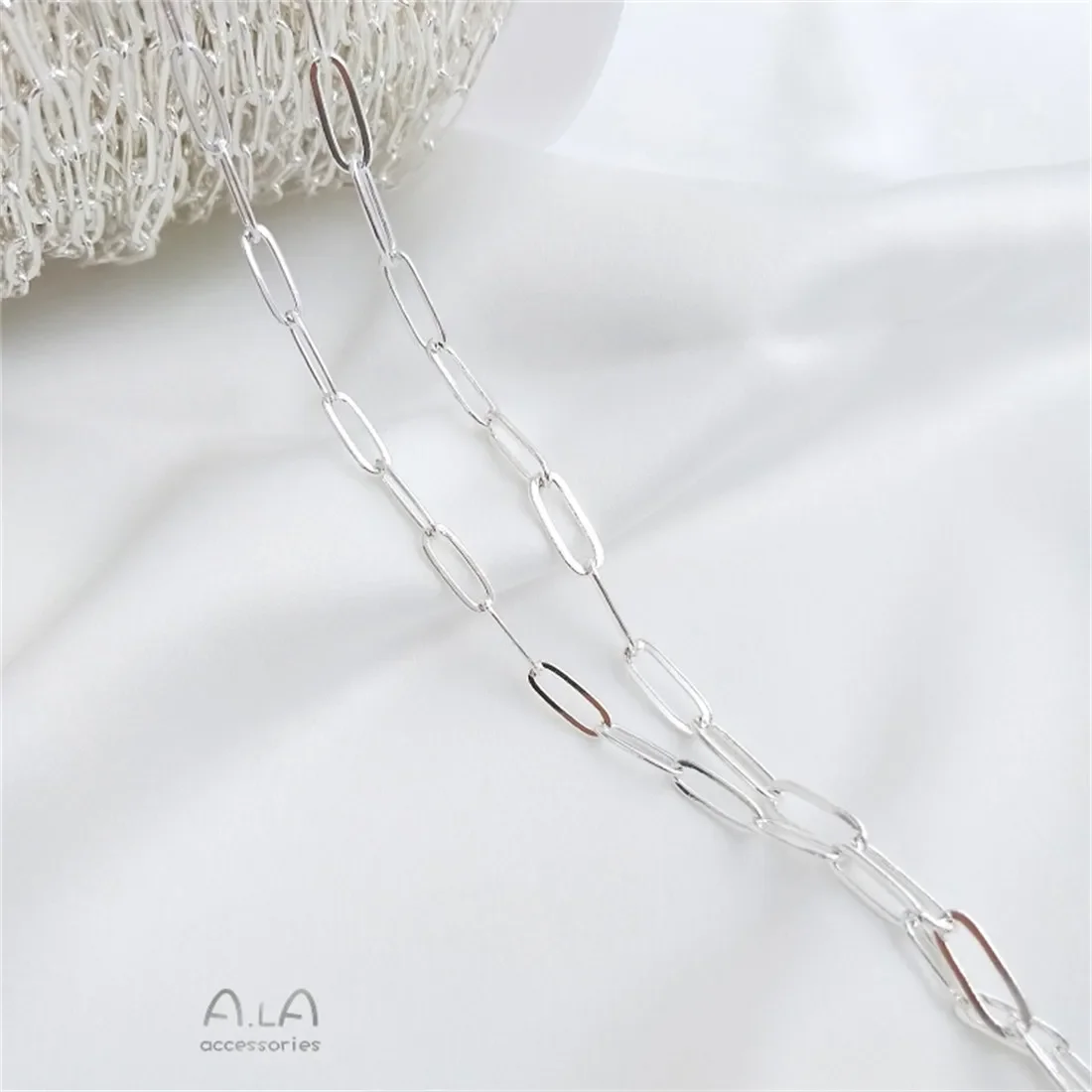 الفضة مغطاة سلسلة طويلة O سلسلة مستطيلة البيضاوي الفضة اليدوية سلسلة سوار ذاتي الصنع قلادة مجوهرات سلسلة فضفاضة B634 #6