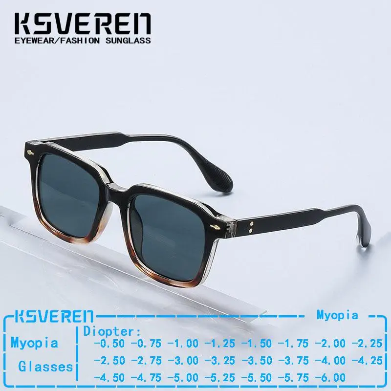 

Square Black Myopia Sunglasses Men Women Finished Tinted Lens Prescription Eyewear Negative Diopter Outdoor Shade Sun Glasses