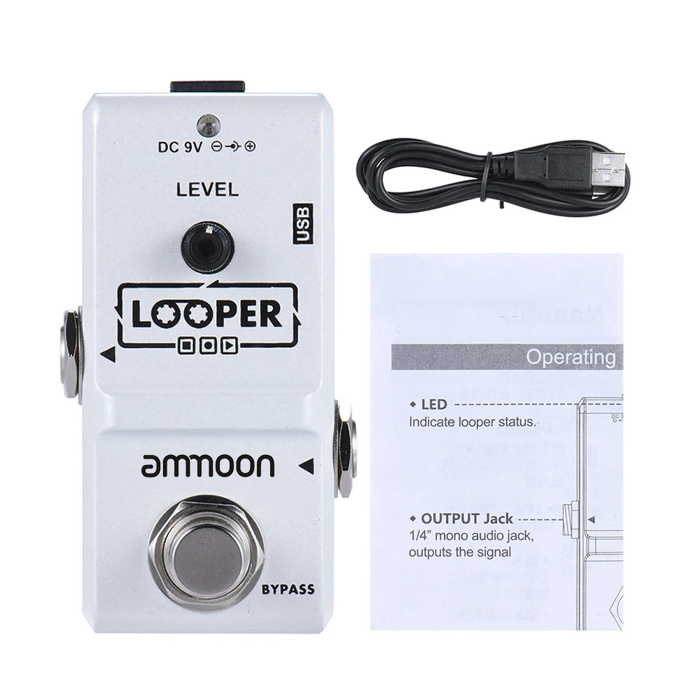 ammoon AP-09  Nano Loop Electric Guitar Effect Pedal Looper True Bypass Unlimited Overdubs 10 Minutes Recording with USB Cable