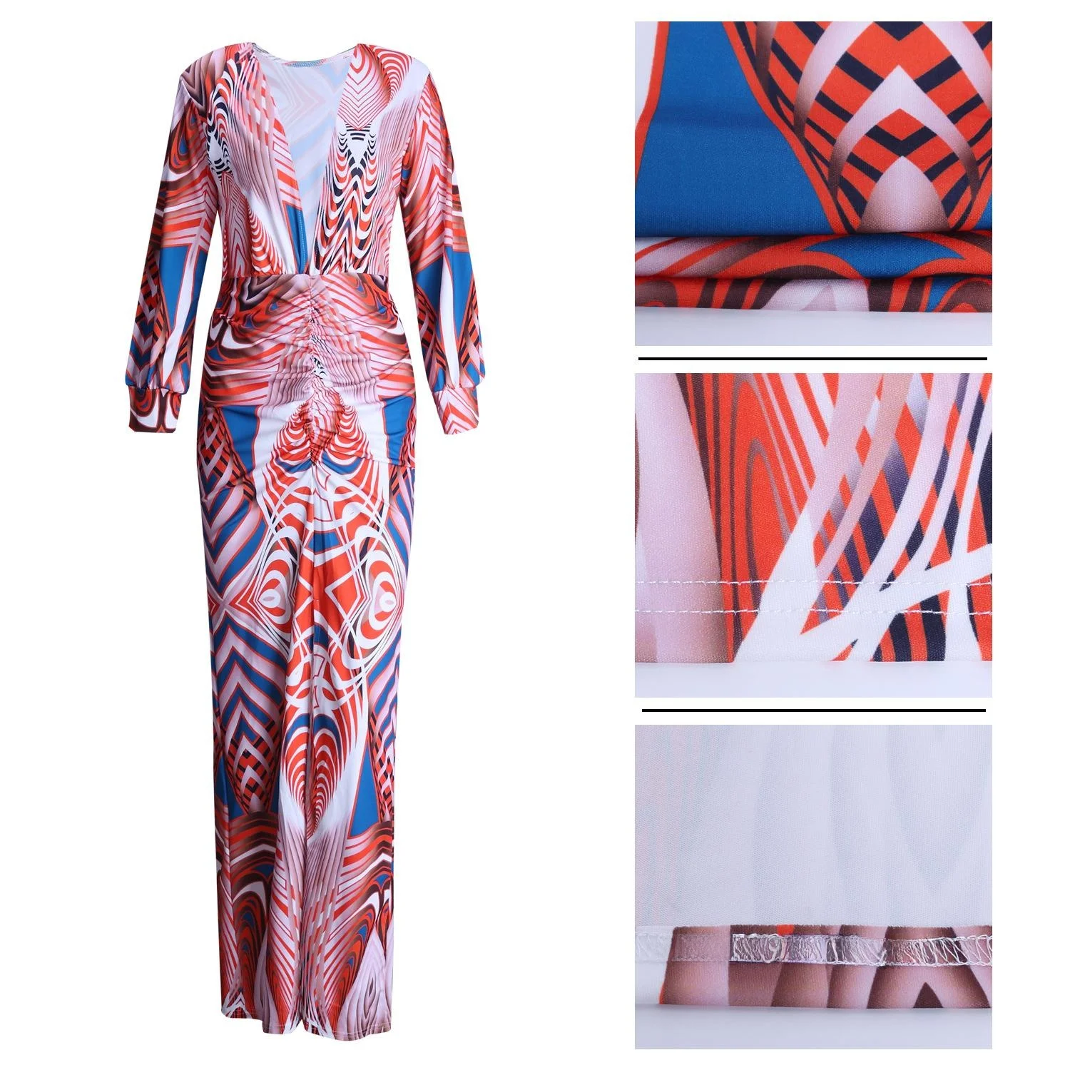 

plus Size Stand Size Super Hot Dr Sexy Sle Elastic Waist Polyester Long Sve V-Ne Pleated Skirt Busin Casual