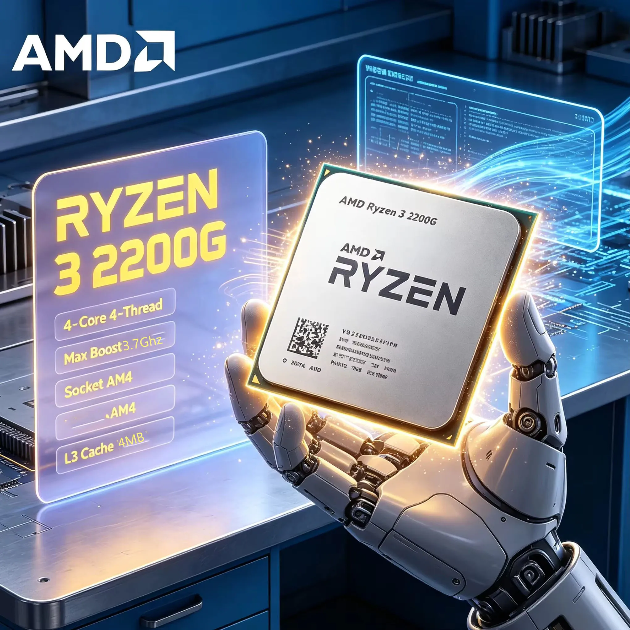 AMD Ryzen 3 2200G AM4 Desktop Processor Compatible A320 B350 B450 X470 Vega 8 APU CPU 4-Core 4-Thread 3.5GHz Fully Functional