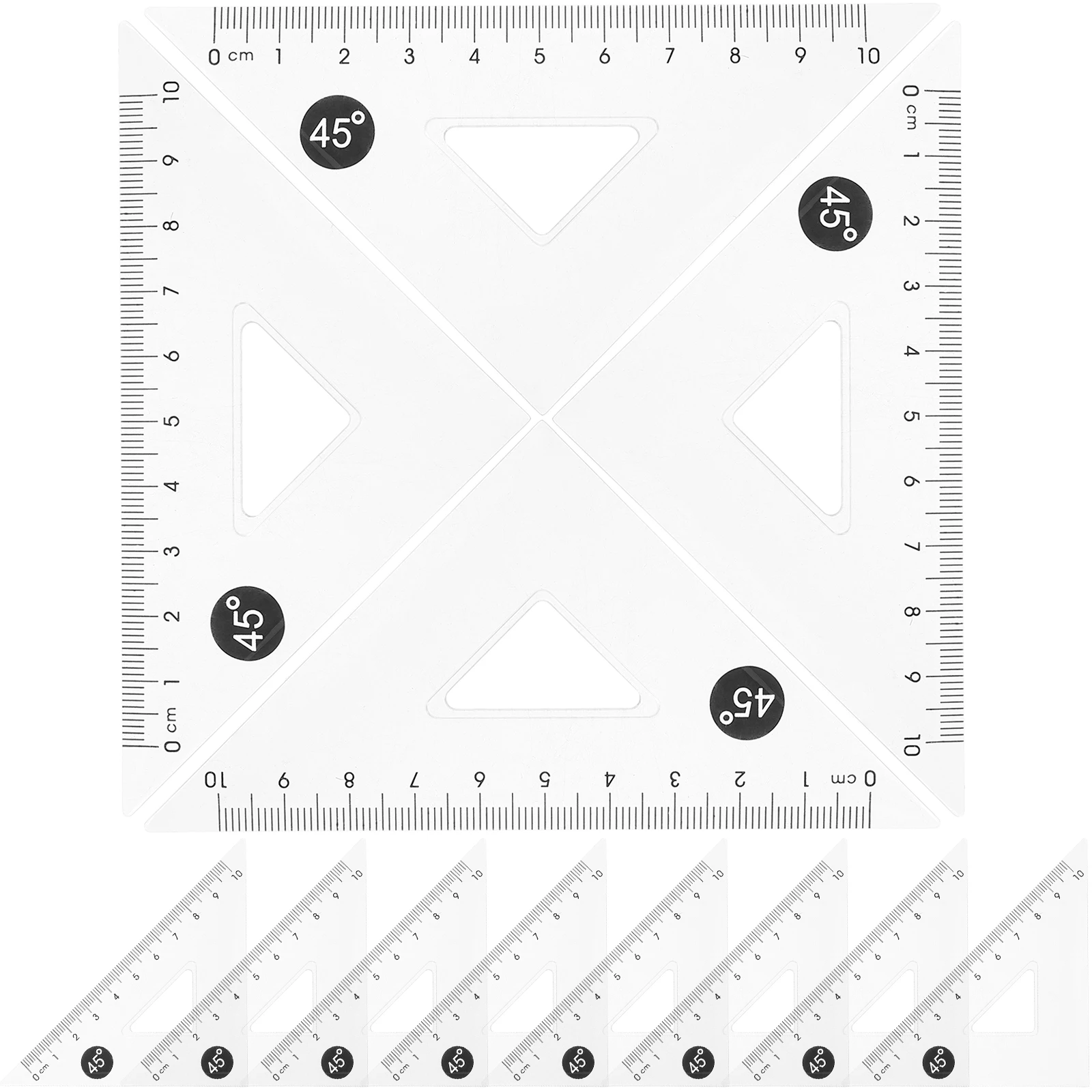 12pcs Transparent Plastic Triangle Rulers Measuring Tools Geometry Square Drafting Set Drawing Instruments 45 Degree