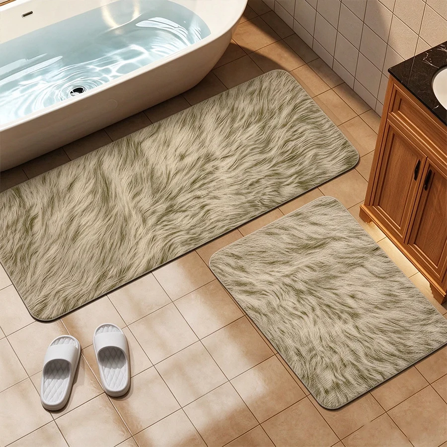 Self-Adhesive Bathroom Mat Set, Self-Adhesive Non-Marking Mat, Faux Plush Mat, Can Be Re-Attached Repeatedly, Washable and Reusable, Leaves No Adhesive Residue, Nano Bathroom Mat, Door Mat, Kitchen Mat, Customizable Sizes, Suitable for All Indoor Spaces