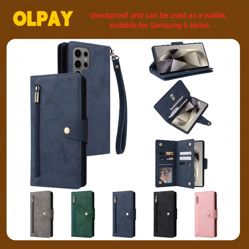 

OLPAY Zipper Wallet Case For Samsung Galaxy S25FE S25Edge S25Ultra S25+ S24Ultra S23Ultra S22 S21 S20 With Card Holder,Cash Slot