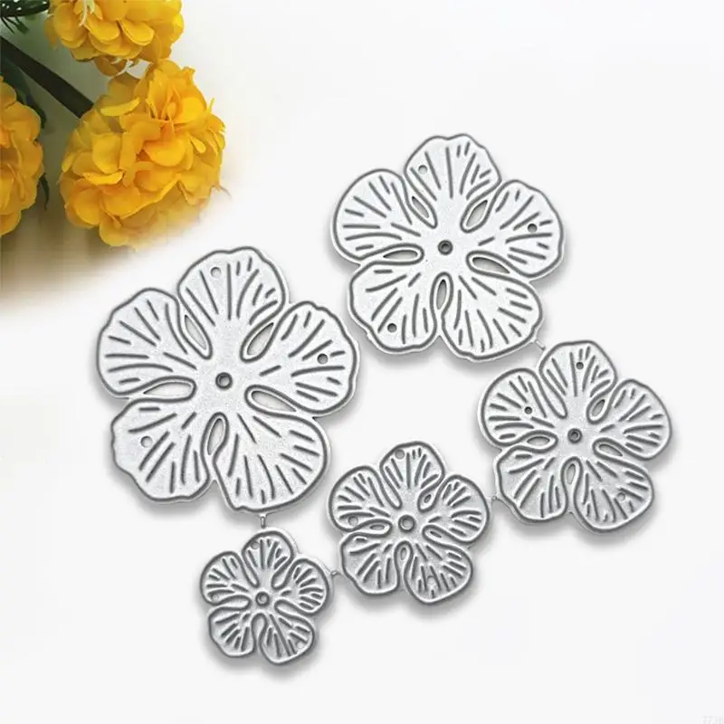 77JB 5PCS/ชุดดอกไม้กลีบดอก 3D การนูนการตัดโลหะตาย stencil diy
