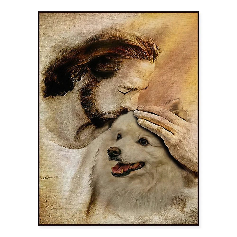Yorkshire Terriers, Dachshunds, and American Eskimo Dogs; Jesus and Bullmastiffs; Christian dog posters.