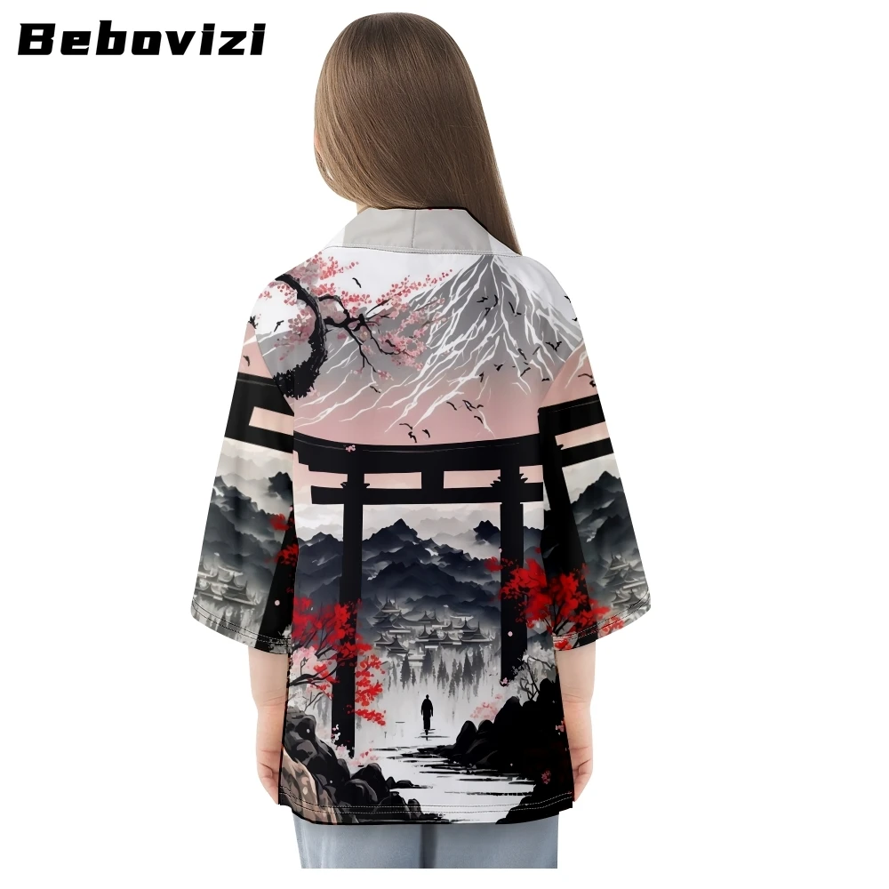 Bebovizi-Fushimi Inari Cardigã com estampa para homens e mulheres, Haori, Yukata solta, roupas asiáticas, quimono de praia Harajuku Japão, moda