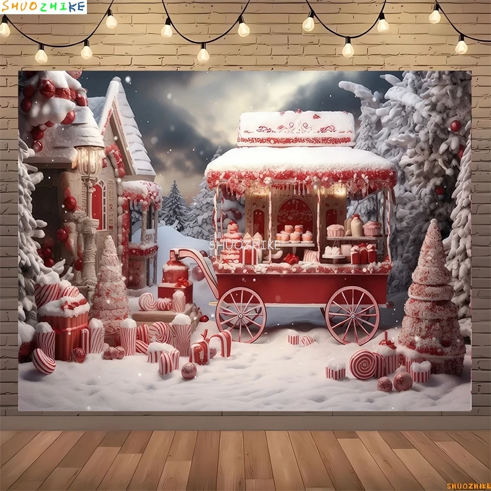 Christmas Tree With Gift Boxes Photography Backdrops Winter Snow Decorations Wooden Door Fireplace Room Background Props WR-14