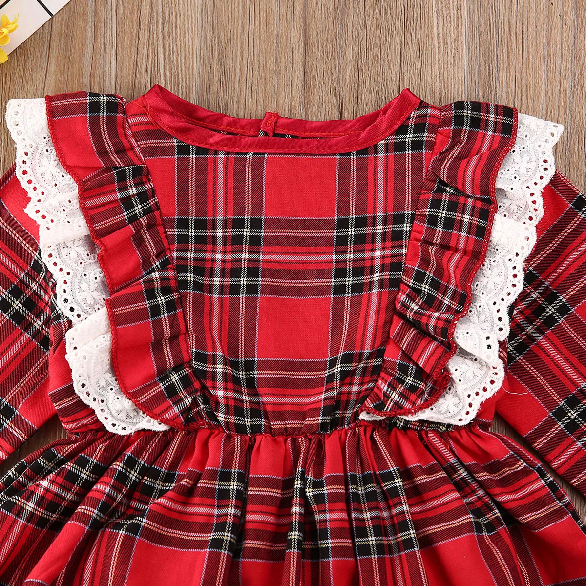 Newborn Baby Girl Christmas Clothes Plaid Lace Ruffle Long Sleeve Romper Dress Shorts Xmas Pageant Party Princess Outfit 0-24 M