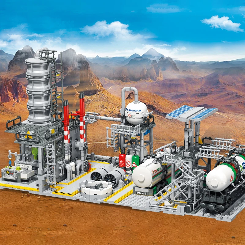 704PCS Chemische Anlage Serie Erdgas Lagerung Zentrum Labor Modell Montage kinder DIY Baustein Spielzeug