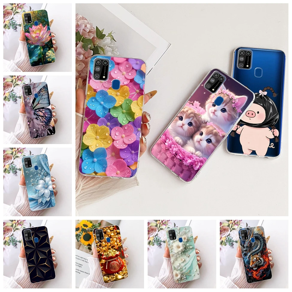 For Samsung M31 SM-M315F Cover For Samsung Galaxy M31 Prime Case Cute Cat Luxury Flowers Cool Painted Soft Phone Casing