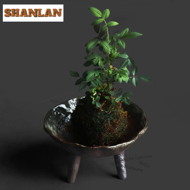 Old Rock Clay Three-legged Vase Tea Tray Creative Cachepot Flower Basket Plant Pot Flowerpot Fruit Plate Teaware Ceremony Gifts