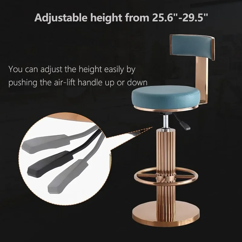 Banquetas giratórias com encosto, Altura ajustável Counter Stool, Pernas de aço inoxidável, Almofada confortável, moderno