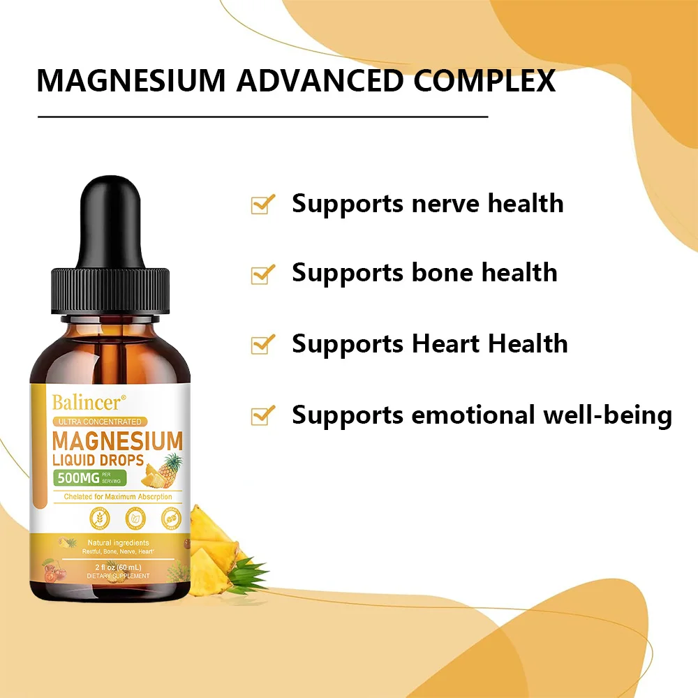 قطرات سائل المغنيسيوم - مجمع مغنيسيوم 5 في 1 عالي الامتصاص - للعظام والعضلات والأعصاب والطاقة - 2 أونصة سائلة