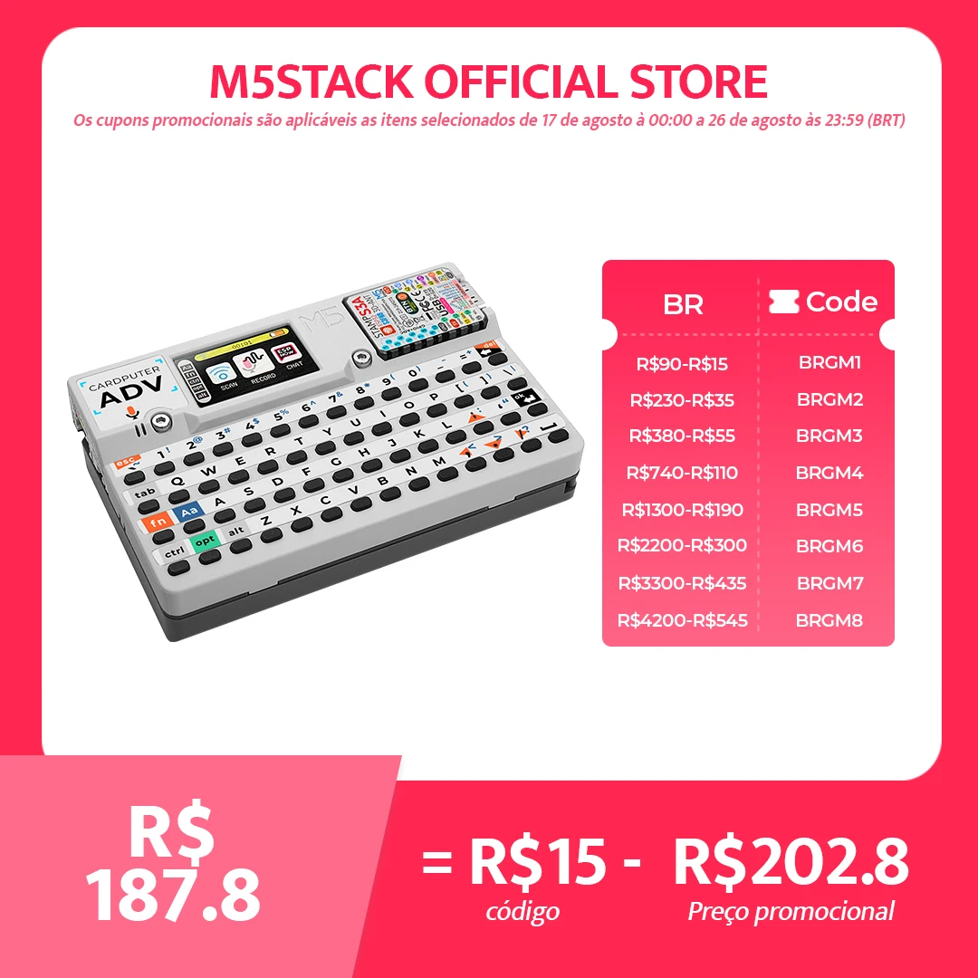 Cardputer Versão Avançada ESP32 Computador Portátil Kit de Desenvolvimento M5StampS3A Tela de 1.14 Polegadas Teclado de 56 Teclas