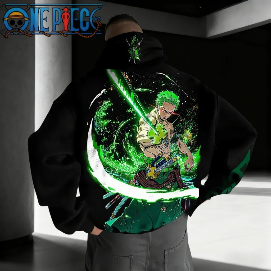 

Anime One Piece Rolonoya Solon Pattern Street Wear 2025 Autumn/Winter Men's Women's Retro Pure Cotton Super Large Hoodie