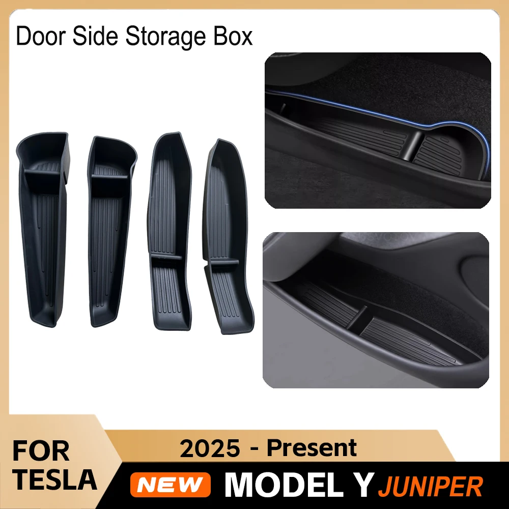 For New Tesla Model Y 2025 2026 Launch Juniper Car Door Side Storage Box TPE Door Storage Organizer Tray Interior Accessories