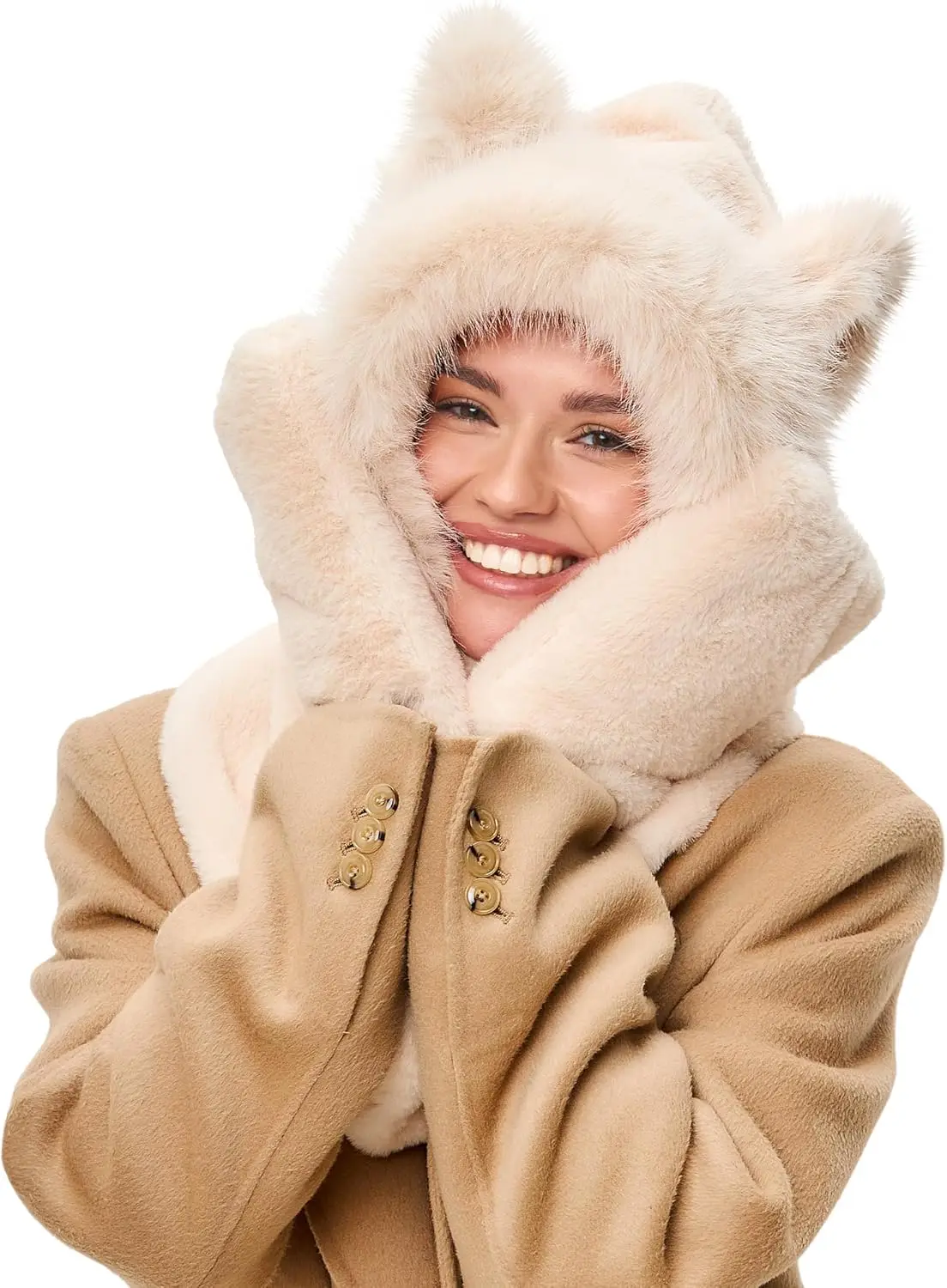 

Уютная плюшевая шапка-зверюшка с ушками, варежками и шарфом для зимнего тепла