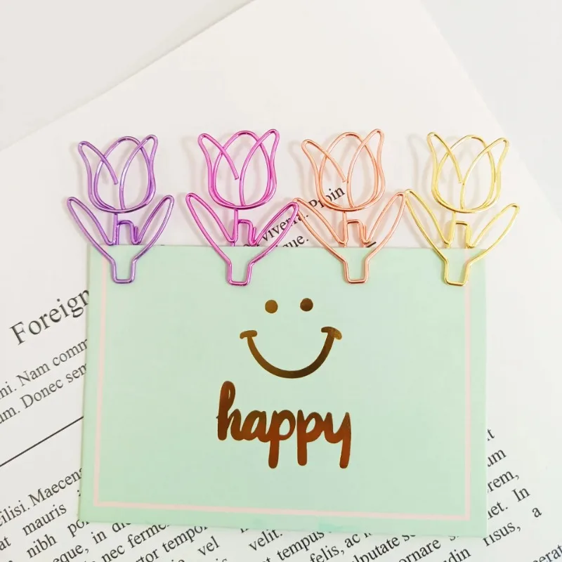 

10PCS/SET Colored Tulip Shaped Paper Clip Colored Paper Clip Cute Office Stationery Metal Bookmark Holder Stationery Paper Clips