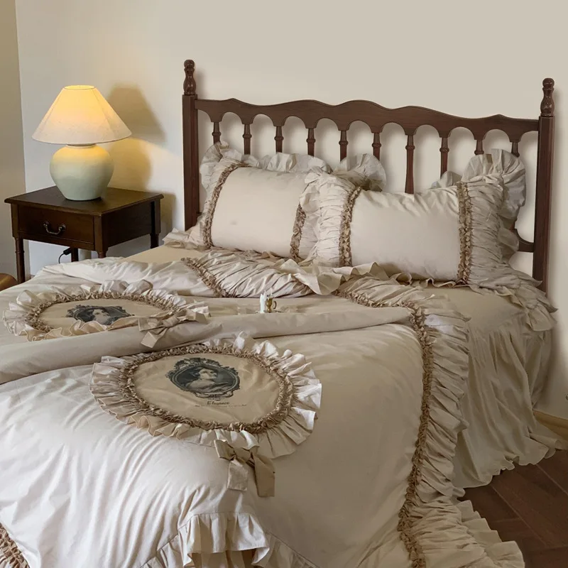 Solid Wood French Retro Bed - 1.8M (US) - alternate angle