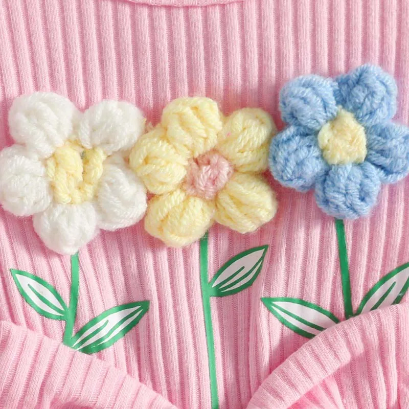 Newborn Set 0–18 Months Baby Girls Clothing Summer Sweet 3D Floral Butterfly Jumpsuits Skirts+Headband Outfits