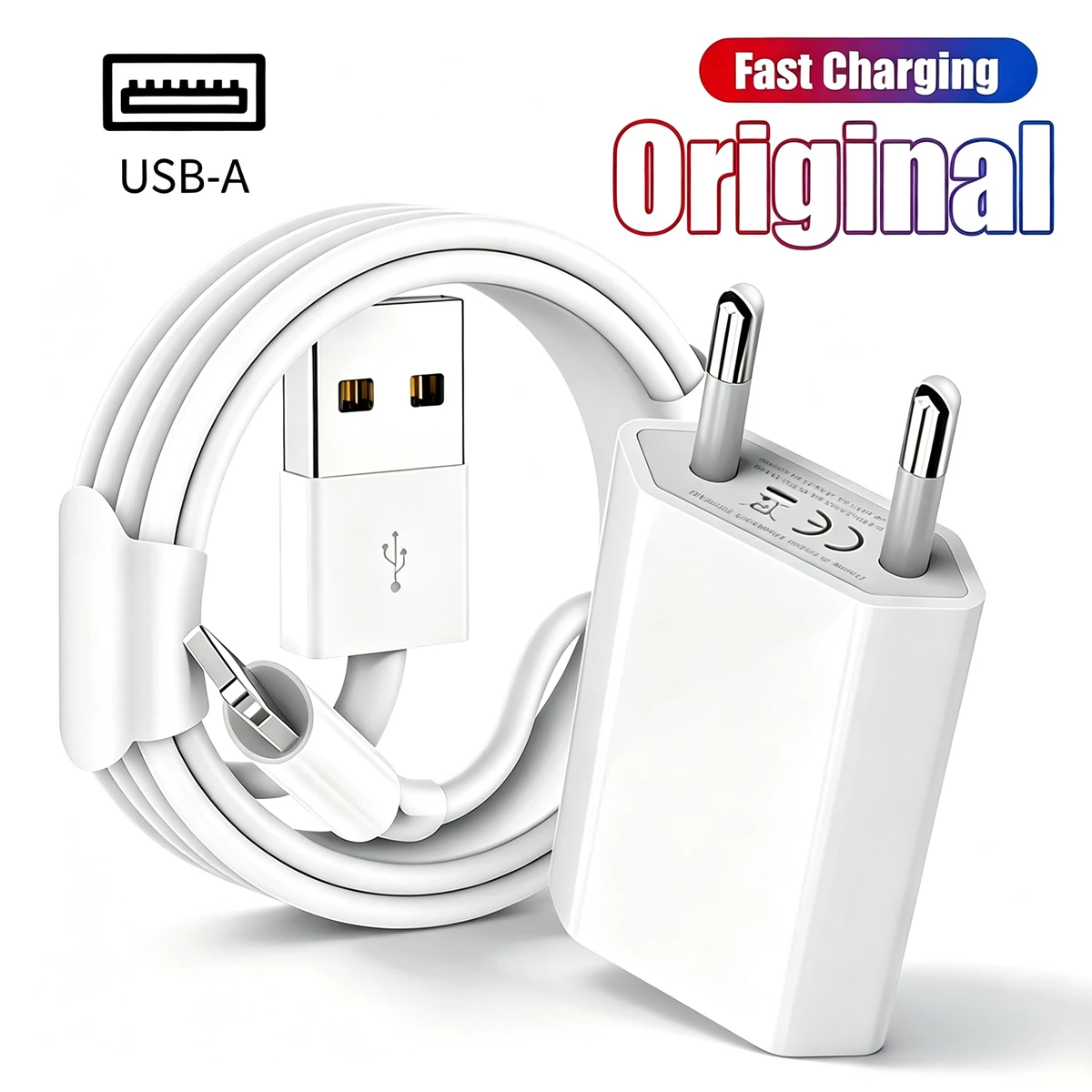 5V 1A 5W Phone Charger USB For iPhone 6 6S 7 8 14 Plus X XR XS Max 11 12 13 Mini 14 Pro Max SE 2020 USB-A Charging Cable Kit