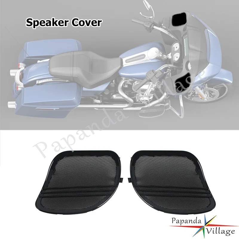 

Motorcycle Black Chrome Tri-Line Speaker Cover With Plastic Frame & Steel Mesh Snap-In For Harley Road Glide FLTRXS FLTRX 2015+