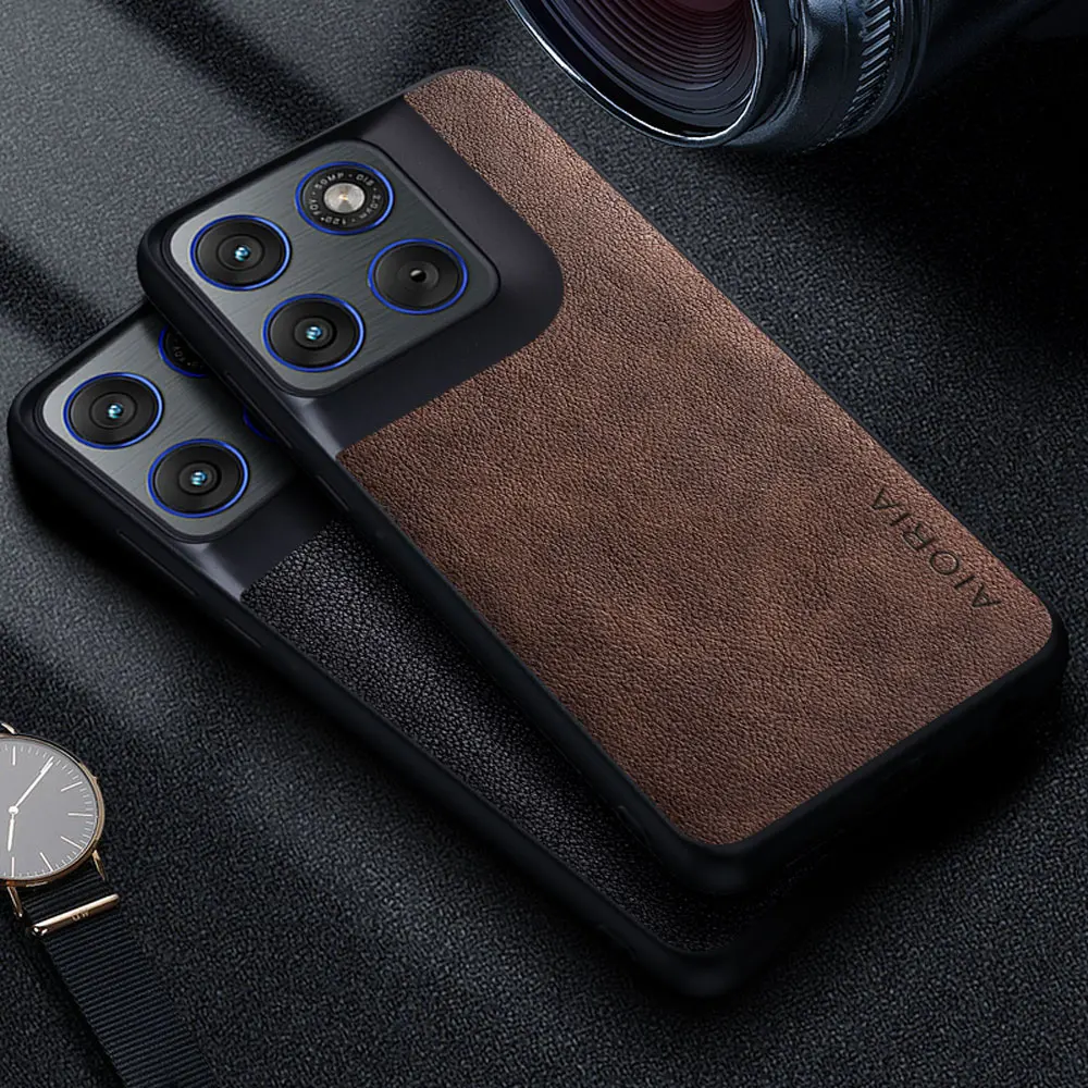 حافظة هاتف جلدية فاخرة فاخرة لهاتف موتورولا موتو إيدج 70 60 50 برو فيوجن نيو ريترو غطاء بلون سادة #1