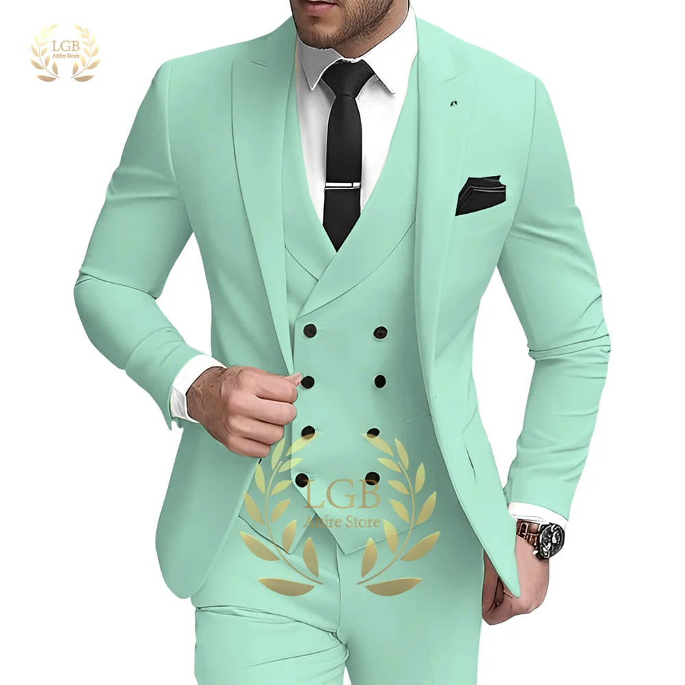 Men\'s 3 piece double breasted suits, slim fit wedding suits, single button suit jackets, vest and pants suits, formal prom suits