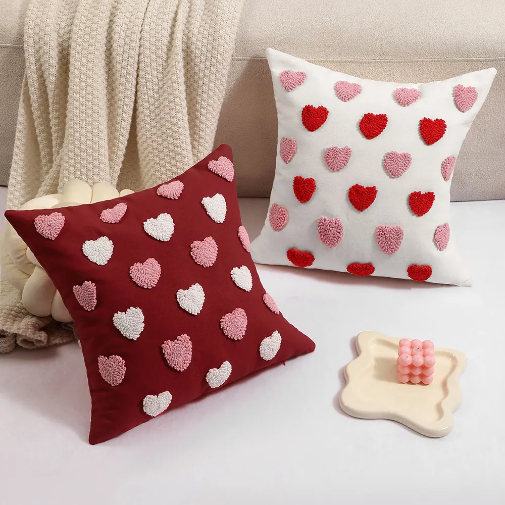 45x45 Heart Embroidery Decorative Pillow Cover Throw Pillow Cover for Sofa Living Room Funda Cojin Valentine's Day Cushion Cover