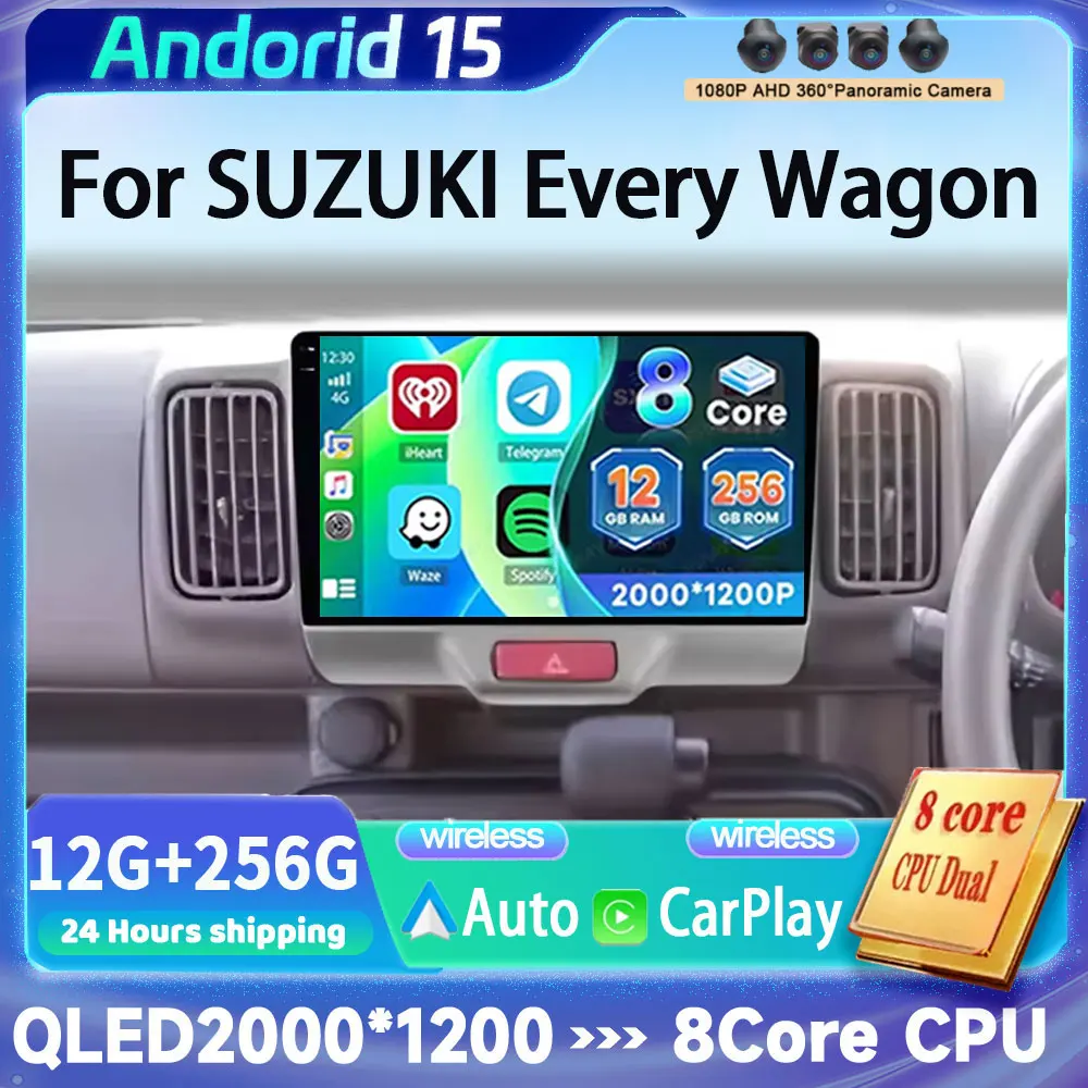 

9-дюймовый для SUZUKI Every Wagon 2015 Android15 Автомобильный радиоприемник Мультимедийный видеоплеер Навигация GPS 360 Камера BT Carplay 4G WIFI