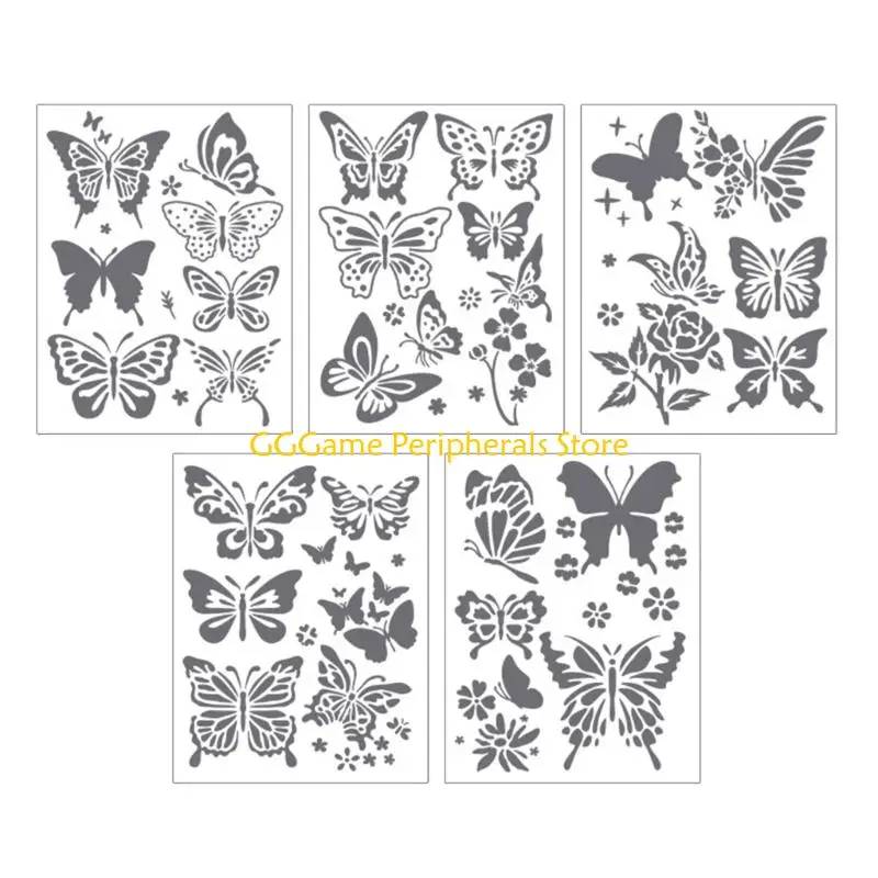 U55B 5Pcs Butterfly Flower Painting Templates for Craft Making Sign Wall Art